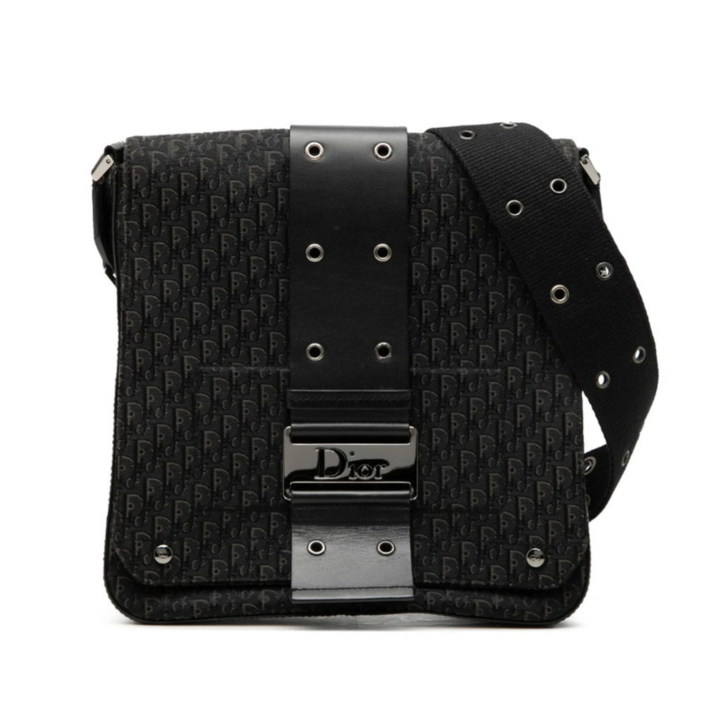 CHRISTIAN DIOR Black Leather Trotter Shoulder Bag